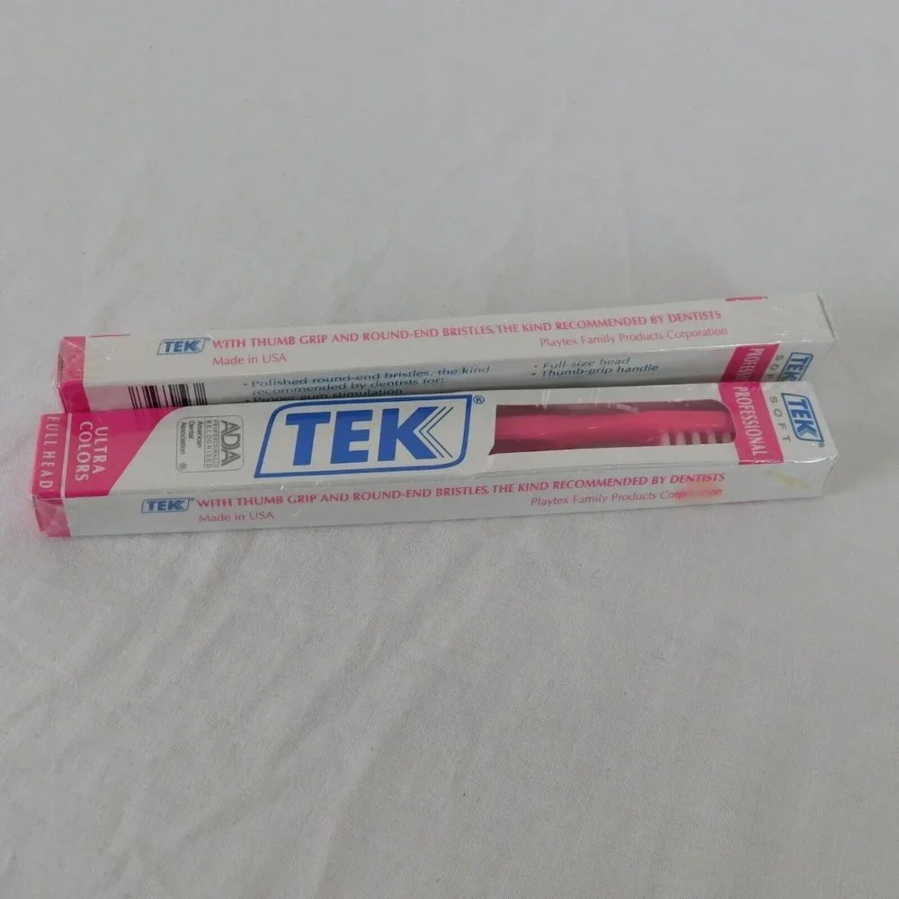 Tek Lot of 2 Toothbrush Professional Soft Ultra Colors Full Head Blue Pink 1991
